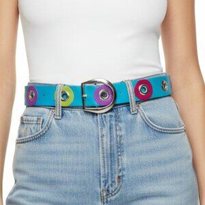 Vintage Salena’s Collection 1991 Leather Belt Colorful Silver Buckle Grommets